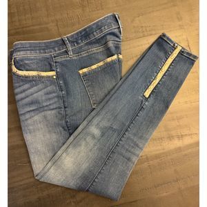 White House Black Market Skinny Ankle Jeans Snake Print Trim - Sz 4